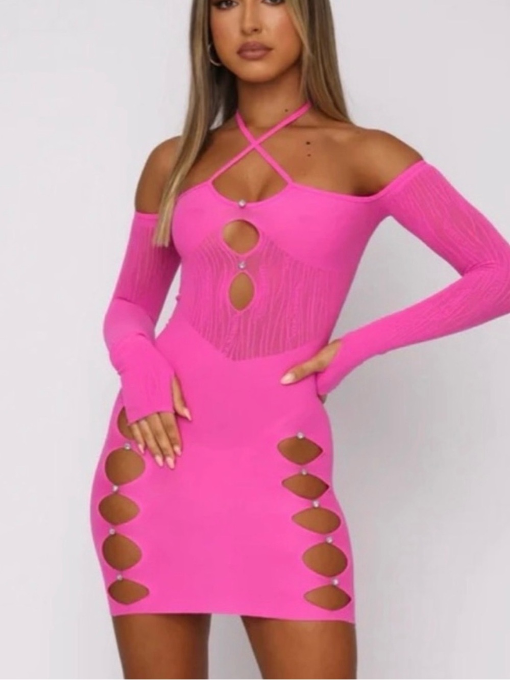 White Fox Boutique Hot Pink Cutout Mini Dress